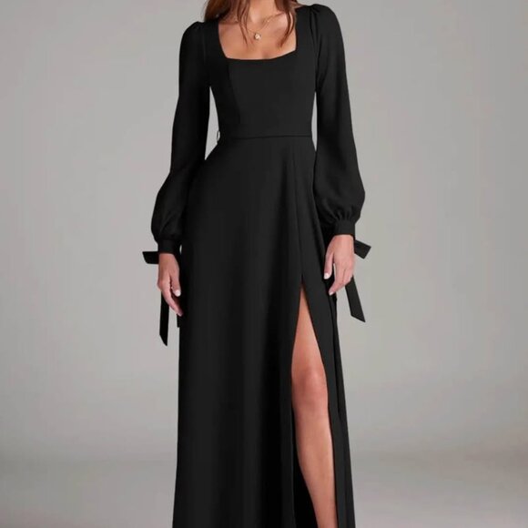 Black A-Line Long Sleeve Stretch Crepe Dress - Picture 1 of 5